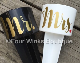 Mr. and Mrs. Beach Spikers, Set of TWO, Wedding Gift, Newlyweds, Beach Wedding, Destination Wedding, Honeymoon, Cup Holder, Bride Gift