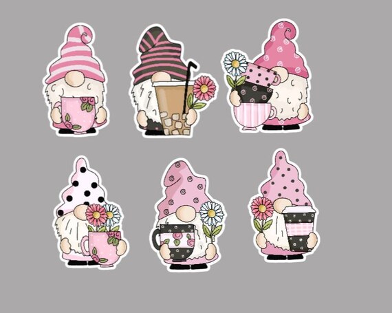 Coffee and Flower Gnomes, Coffee Gnome Stickers, Gnomes, Gnome Stickers, planner stickers, stickers for coffee lovers, scrapbooking stickers