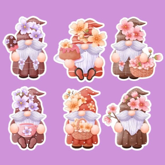Cherry Blossom Gnomes, Flower Gnome Stickers, Spring Gnome Stickers, planner stickers, scrapbooking stickers, for gnome lovers, for spring