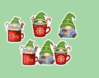 Christmas Coffee Gnome Set, Christmas Gnome Sticker, Gnomes, Gnome Stickers, planner stickers, stickers for Christmas, scrapbooking stickers