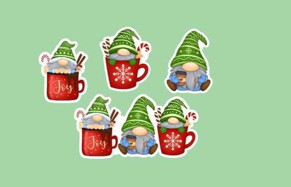 Christmas Coffee Gnome Set, Christmas Gnome Sticker, Gnomes, Gnome Stickers, planner stickers, stickers for Christmas, scrapbooking stickers