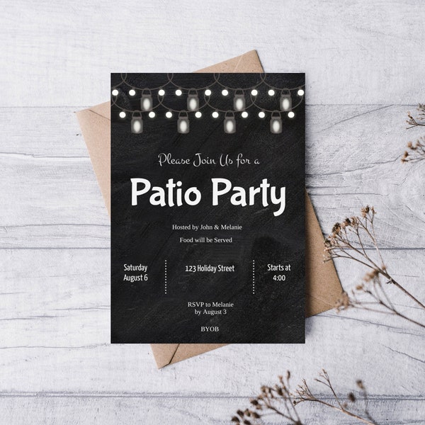 Patio Party Invitation Editable | Backyard Party | Instant Download | Invite for Party | Fully editable by you