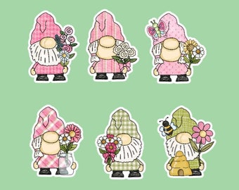 Spring Gnomes, Spring Gnome Stickers, Gnomes, Gnome Stickers, planner stickers, stickers for spring lovers, scrapbooking stickers