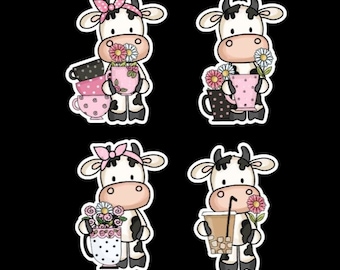 Coffee Cows, Coffee Cow Stickers, Cows, Cow Stickers, , planner stickers, stickers for coffee lovers, scrapbooking stickers