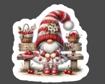 Christmas Girl Gnome on Bench Sticker