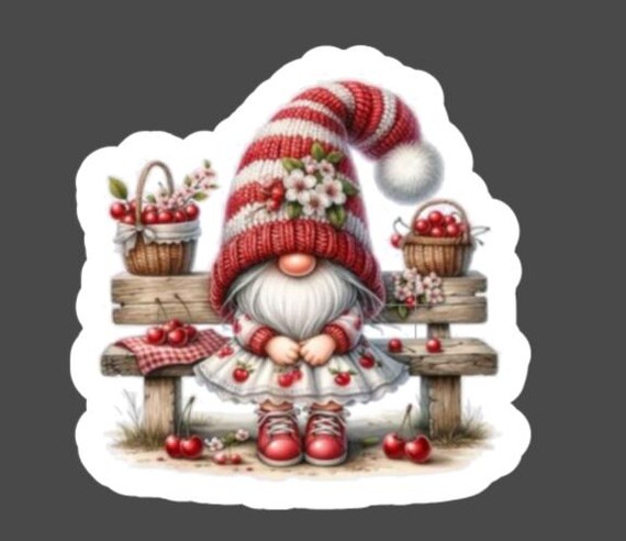 Christmas Girl Gnome on Bench Sticker
