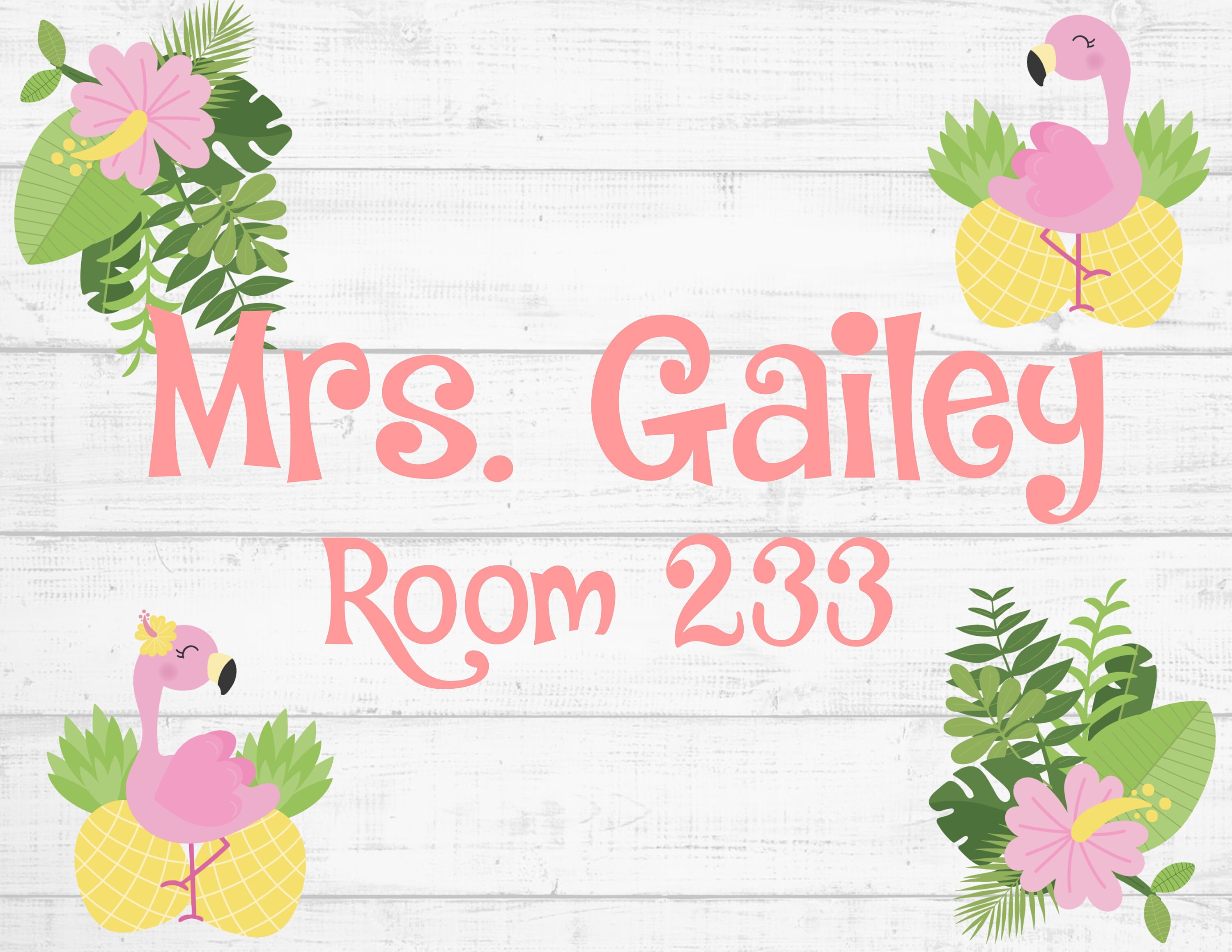 classroom-door-sign-name-sign-personalized-classroom-pineapples-and-flamingos-plus-free