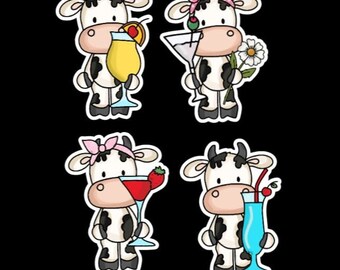 Cocktail Cows, Cocktail Cow Stickers, Cows, Cow Stickers, , planner stickers, stickers for cow lovers, scrapbooking stickers