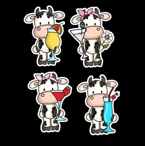 Cocktail Cows, Cocktail Cow Stickers, Cows, Cow Stickers, , planner stickers, stickers for cow lovers, scrapbooking stickers
