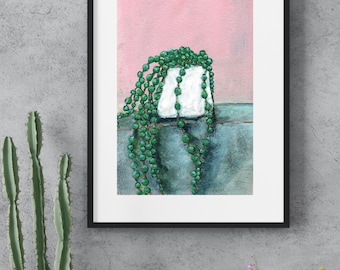 digital art prints of plants, string of pearls, botanical art print, plant lover gift, modern house plant art, printable wall art