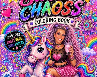 SweetChaoss Coloring Book | Funny Adult Coloring Pages | Kawaii Unicorn | Snarky Printable PDF | Instant Download