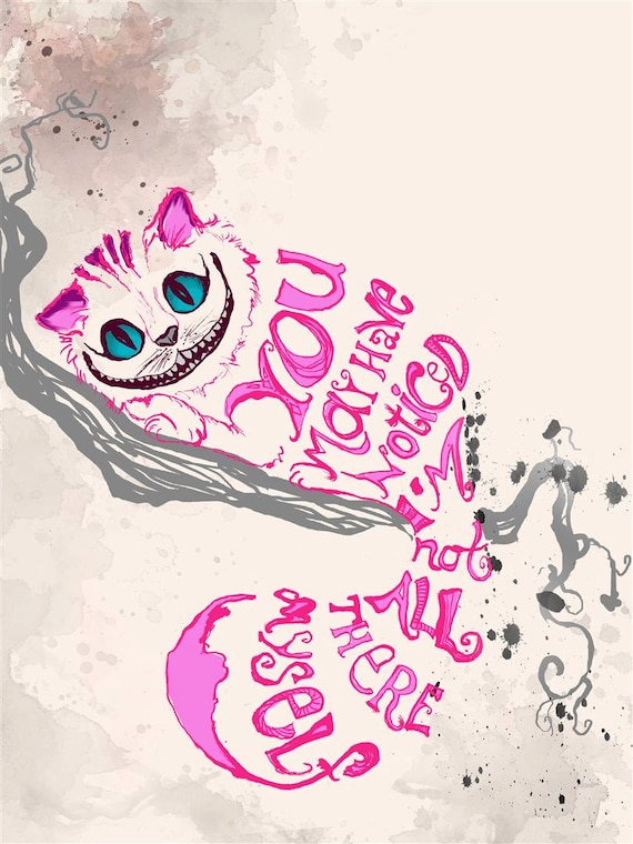 Alicja W Krainie Czarów Cytat Print Kot Różowy Cheshire Można Etsy
