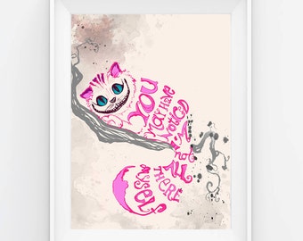 Alice in Wonderland Quote Print: Pink Cheshire Cat - You may have noticed...
