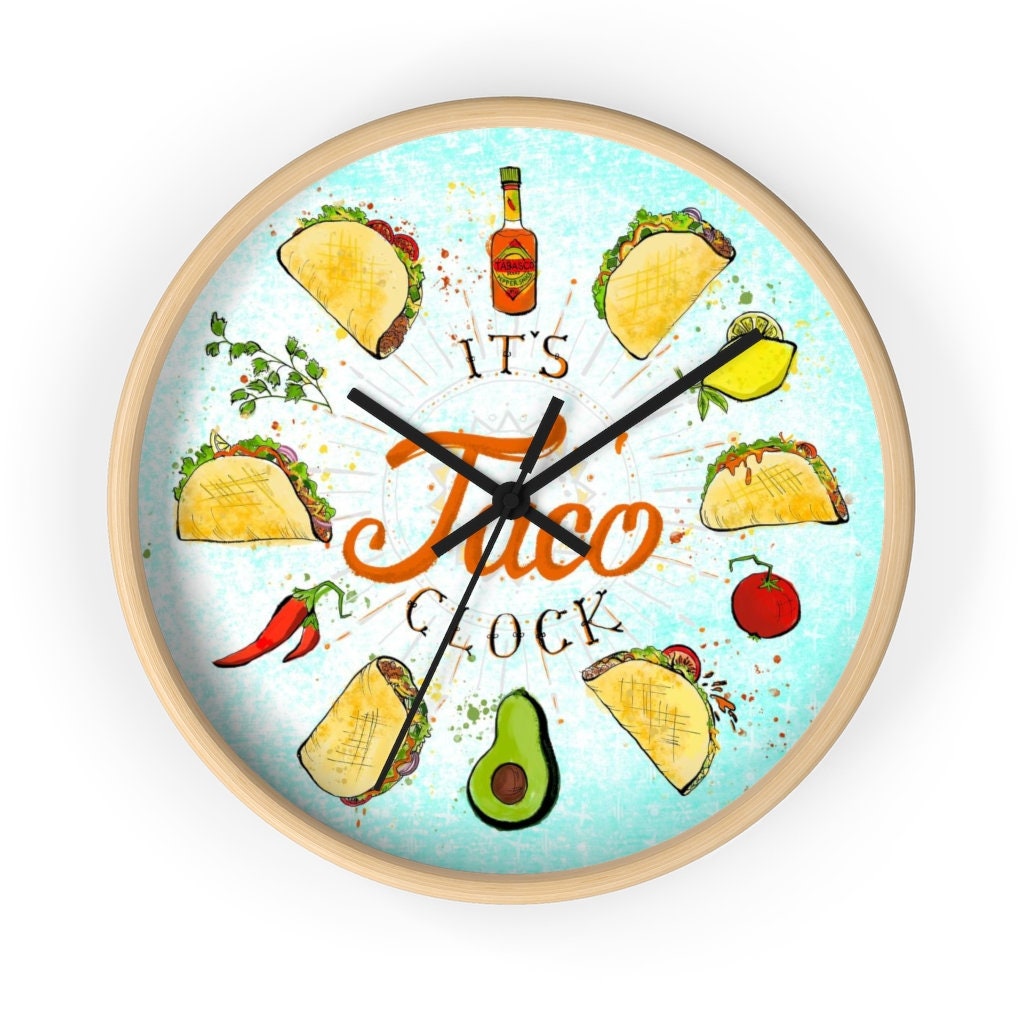 Wall Clock Food Theme Mexican taco Time Fun Colourful Kitchen Decor Etsy UK