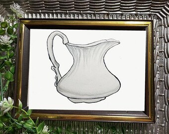 Athena Porcelain Pitcher Sketch, Antique Kitchen Decor (Digital Download)