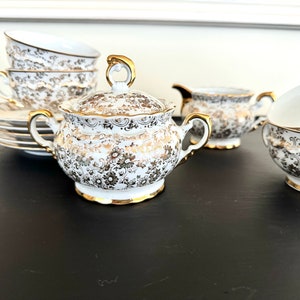 BAVARIA TEA SERVICE, set of 6 tea cups with saucers, sugar bowl and milk jug, Bavaria porcelain, vintage service, white gold
