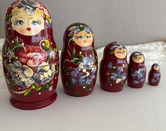 HAND DECORATED MATRIOSKA, original Russian matryoshka, floral decoration, wooden matryoshka, vintage, original gift, gift idea
