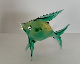 手作り硝子　魚　グリーン 吹きガラスの魚、ガラスの動物、グリーンガラスの魚、高品質