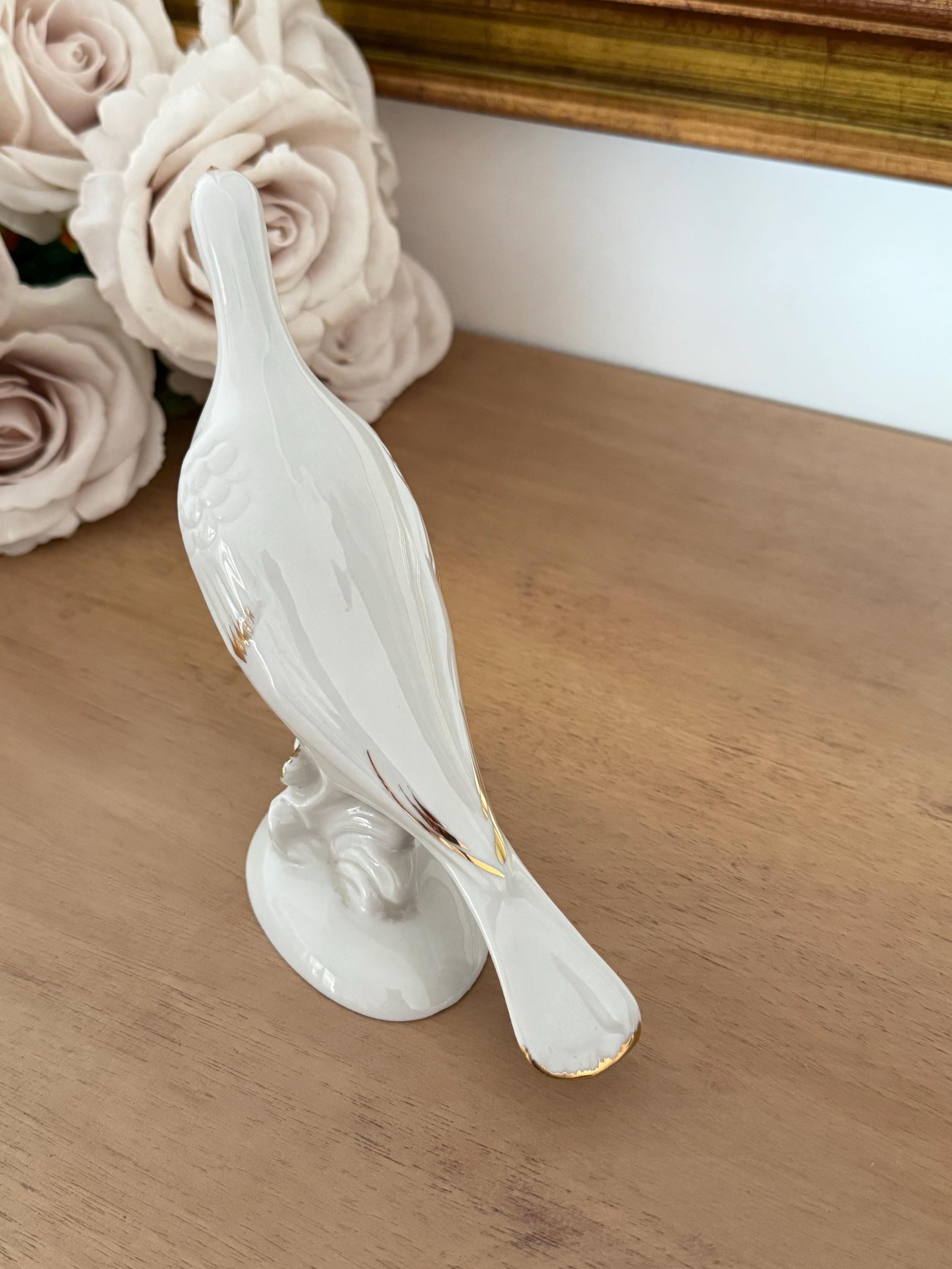磁器の鳩の置物、白と金の鳩、80年代、装飾品、家具アクセサリー
