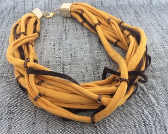 MUSTARD FABRIC NECKLACE, cotton cord necklace, multi thread necklace, fabric necklace, gift for her, gift idea, hypoallergenic