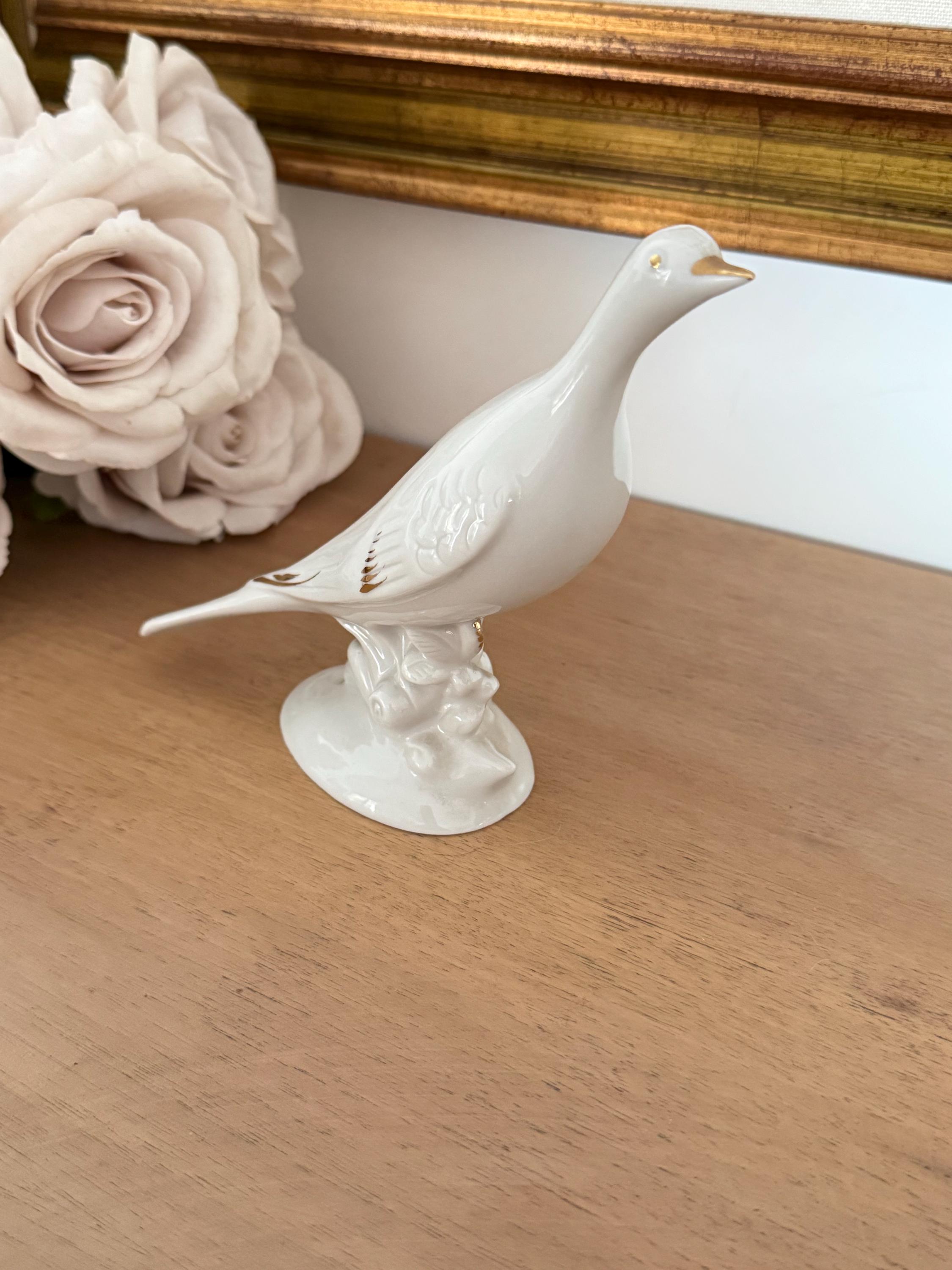 磁器の鳩の置物、白と金の鳩、80年代、装飾品、家具アクセサリー