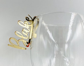 Custom Wedding Wine Glass Charms Personalized Name Tags Cocktail Drink Markers Laser Cut Place Cards Hanging Drink Name Tags for Glasses