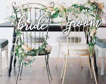 Bride  Groom Chair Signs / White Chair Signs /Wedding Chair Signs /Chair  decor