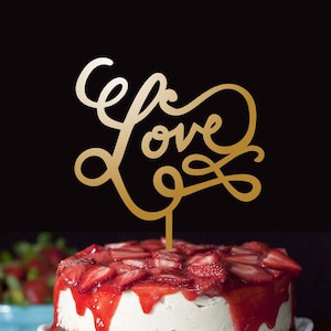 Love Gold  Cake Topper  - Your Wedding cake topper - Wood cake topper