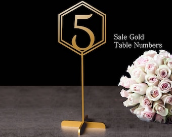 Hexagon table numbers.Wedding signs.Table numbers gold table numbers. Table decoration.Wood table numbers.Freestanding numbers for wedding.