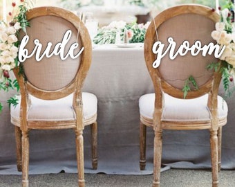 Bride  Groom Chair Signs. White Chair Signs.Wedding Chair Signs.Chair  decor.