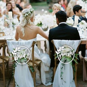 Carteles de silla de boda Decoración Vestidores de novio Silla De silla Conjunto de letreros de madera Letrero de boda Signo de novia Silla de novio