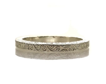 Antique Style 2mm Scroll Pattern Wedding Band | Stacking Band | Sterling Silver