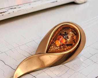Vintage MATISSE / RENOIR Pin " SARI " Copper w Splashed Enamel Brooch
