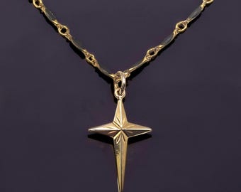 Vintage Gold Tone Cross and Black Enamel Chain | 1970's