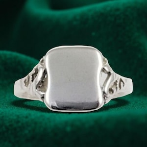 Antique Style Scroll Signet Ring | Filigree Signet | Sterling Silver