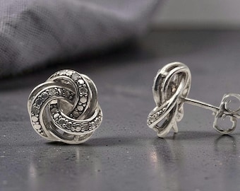 Sterling Silver Diamond Love Knot Stud Earrings | Macy's
