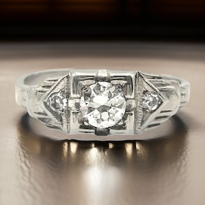 14k Art Deco .30cttw Transitional Diamond Engagement Ring | White Gold Filigree
