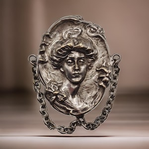 Art Nouveau Gibson Girl Brooch | Antique Silver Repousse Festoon Pin