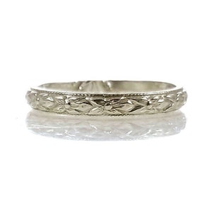 Antique Style 2.75mm Orange Blossom Patterned Wedding Band - Stacking Band in Sterling Silver - WB1011