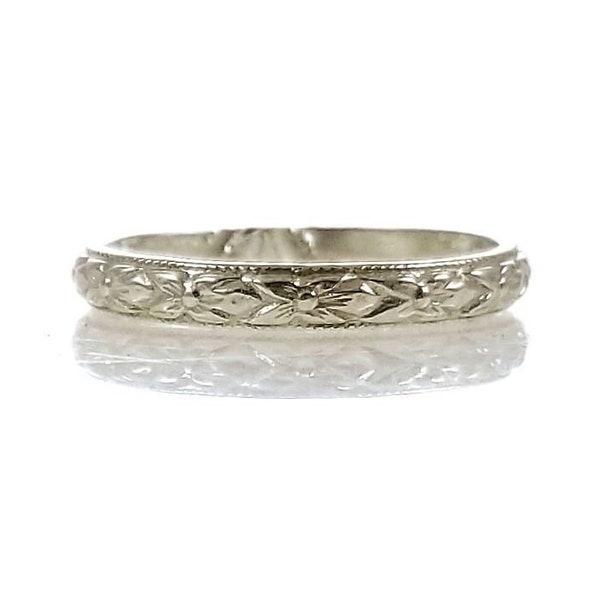 Antique Style 2.75mm Orange Blossom Patterned Wedding Band - Stacking Band in Sterling Silver - WB1011