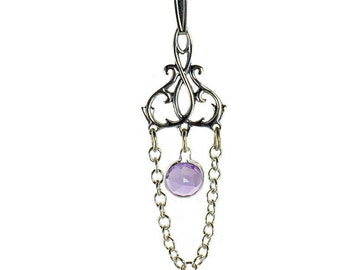 Art Nouveau Style Swag Lavalier Pendant - Sterling Silver with Amethyst