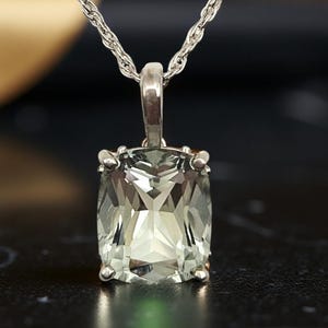 5.40ct Prasiolite Scroll Pendant w/ Chain | Cushion Shaped Green Quartz | Sterling Silver