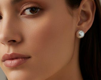 Vintage 9.3mm South Sea Cultured Pearl Stud Earrings | 14k White Gold