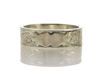 Antique Style 5.5mm Flower Patterned Engravable Band | Signet Ring | Sterling Silver