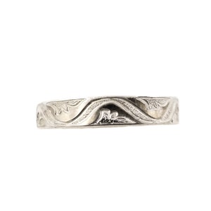 Antique Style 4mm Scrolling Wave Patterned Band | Stacking Band | Sterling Silver - WB1028