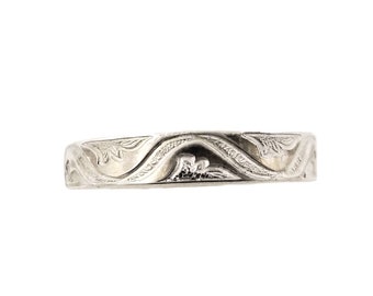 Antique Style 4mm Scrolling Wave Patterned Band | Stacking Band | Sterling Silver - WB1028