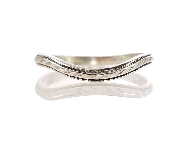 Sterling Silver Contoured Band Vintage Style 2mm Rope Pattern Curved Wedding Band