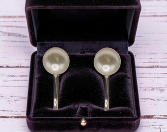 Vintage 6.0mm Akoya Cultured Pearl Earrings | 1950's Creamy White | Sterling Silver Maker D.B.