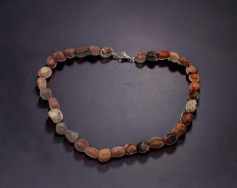 Vintage 1980's Agate Pebble Bead Necklace | Boho Muli-stone Jasper Beads
