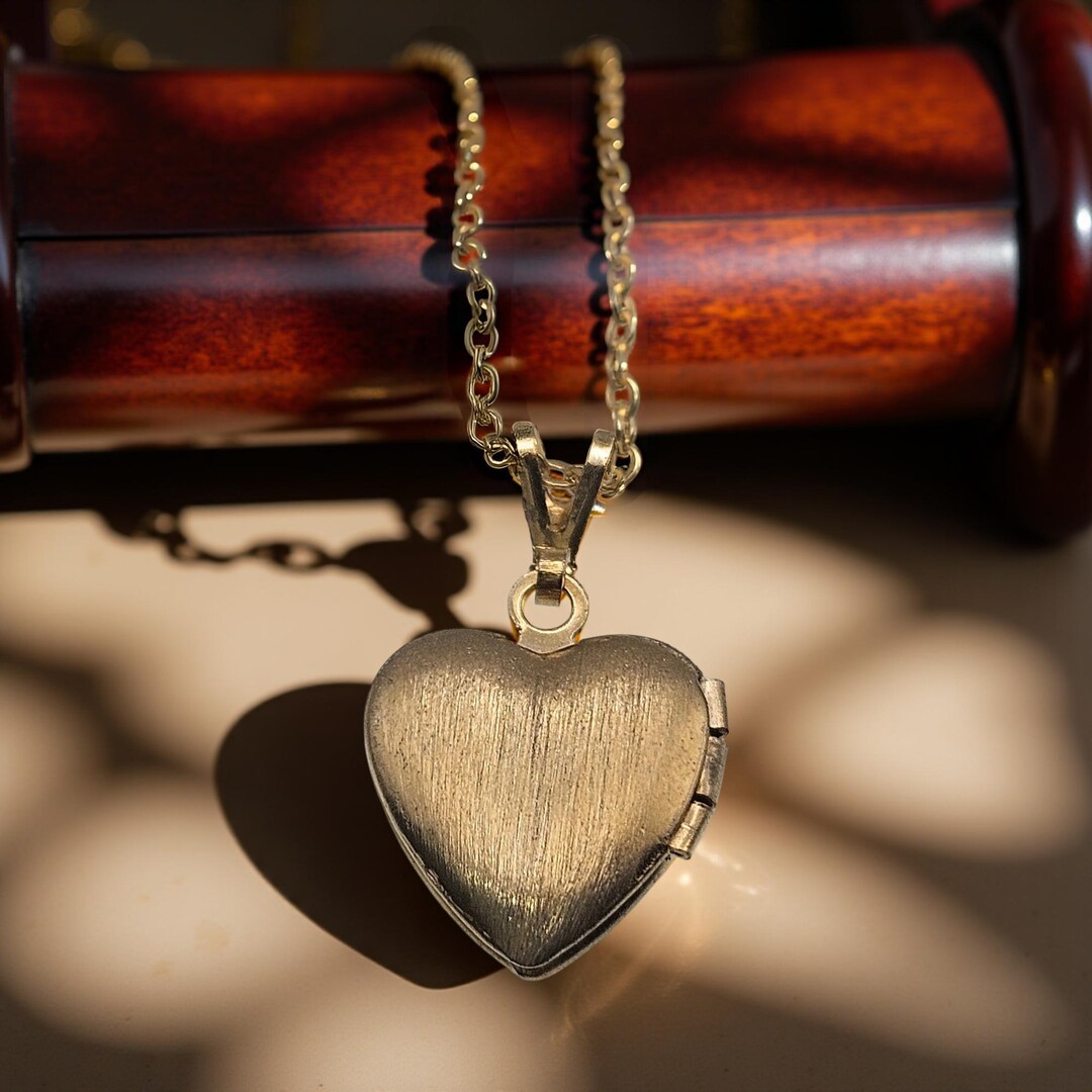 Vintage Heart Shaped Child's Locket and Chain | Brushed Finish ...
